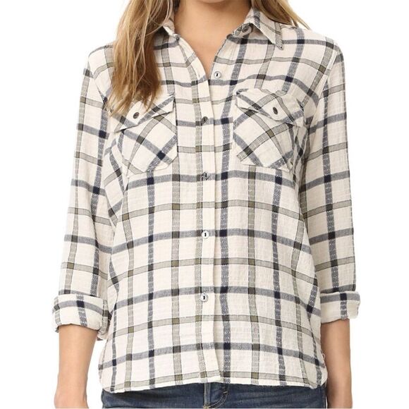 CURRENT/ELLIOT Gable Green Woodland Plaid The Perfect Button Up Shirt-0/XS - Picture 1 of 9